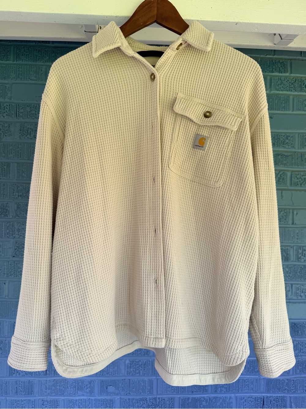Carhartt Cream Waffle-Knit Oversized Shirt Jacket